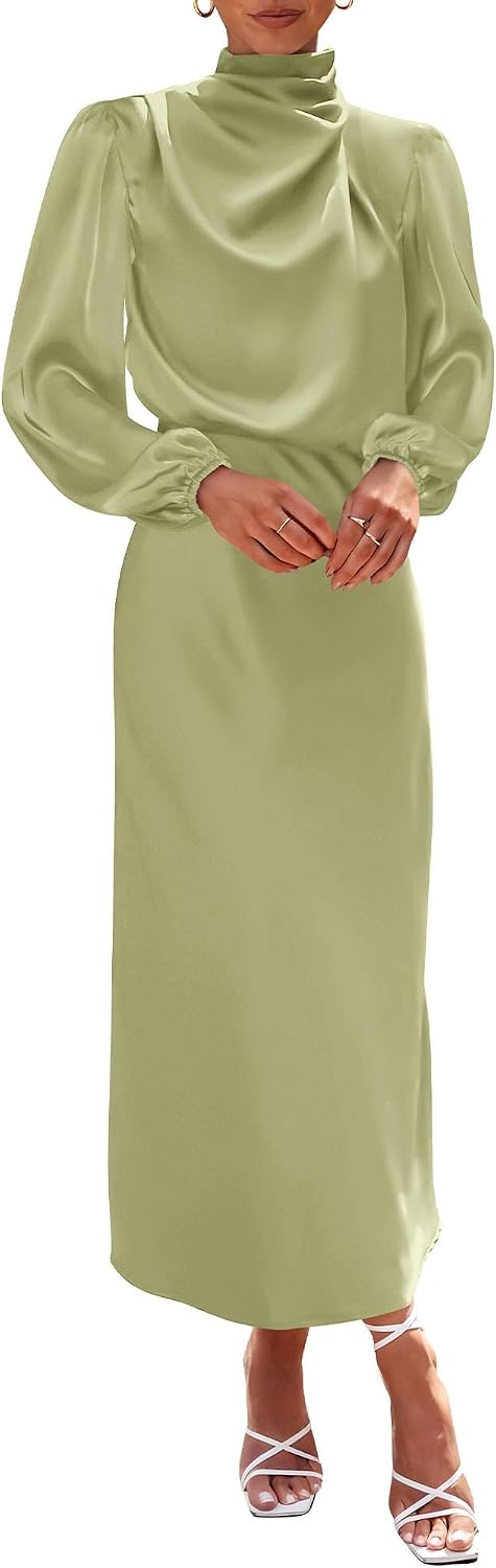 BTFBM Womens Mock Neck Satin Maxi Dress Fall 2026