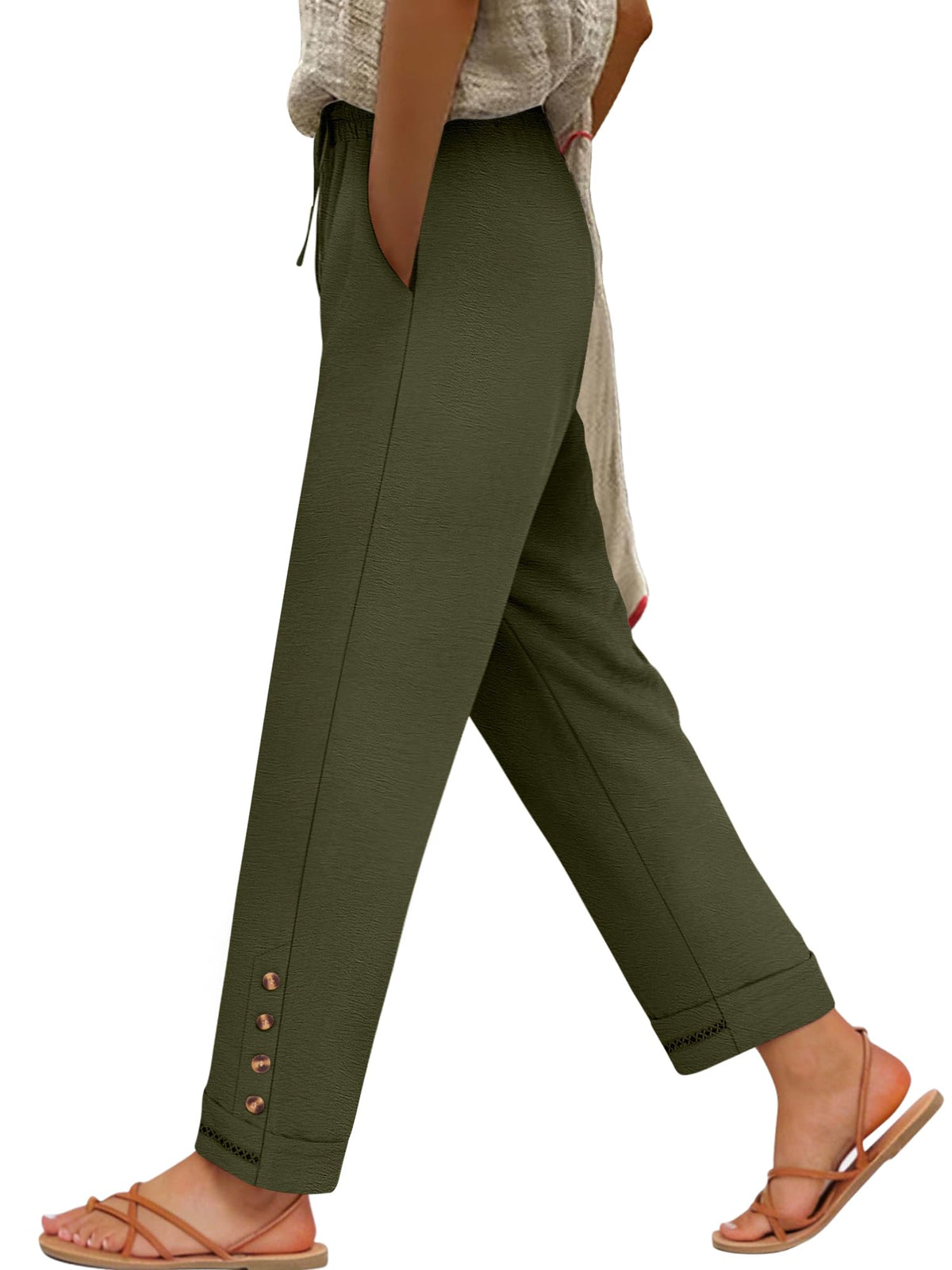 ANRABESS Womens Casual Cropped Pants, Drawstring Elastic Waist Ankle Trousers, Comfy for Lounge Office, Versatile Daily Wear