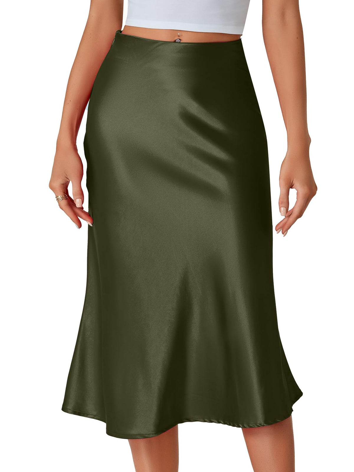 LYANER Women's Satin Silky Midi Skirt