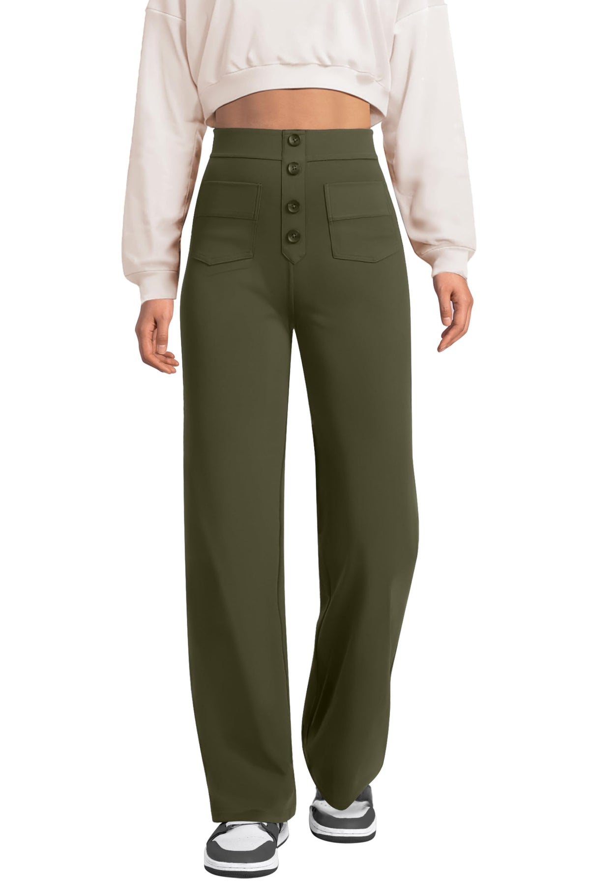 keriffe Women's Straight Leg Dress Pants Stretchy Work Trousers