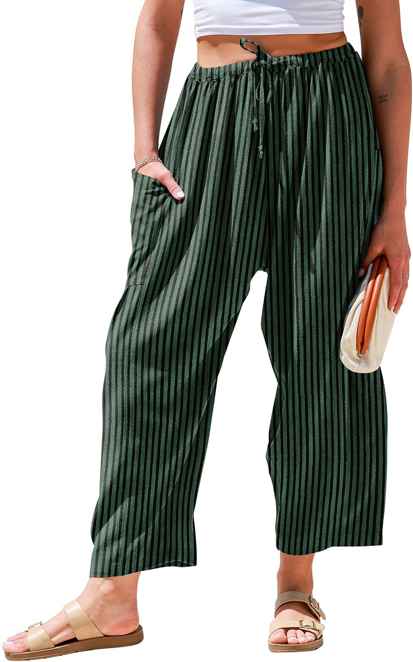 TARSE Womens Wide Leg Striped Linen Pants with Pocket