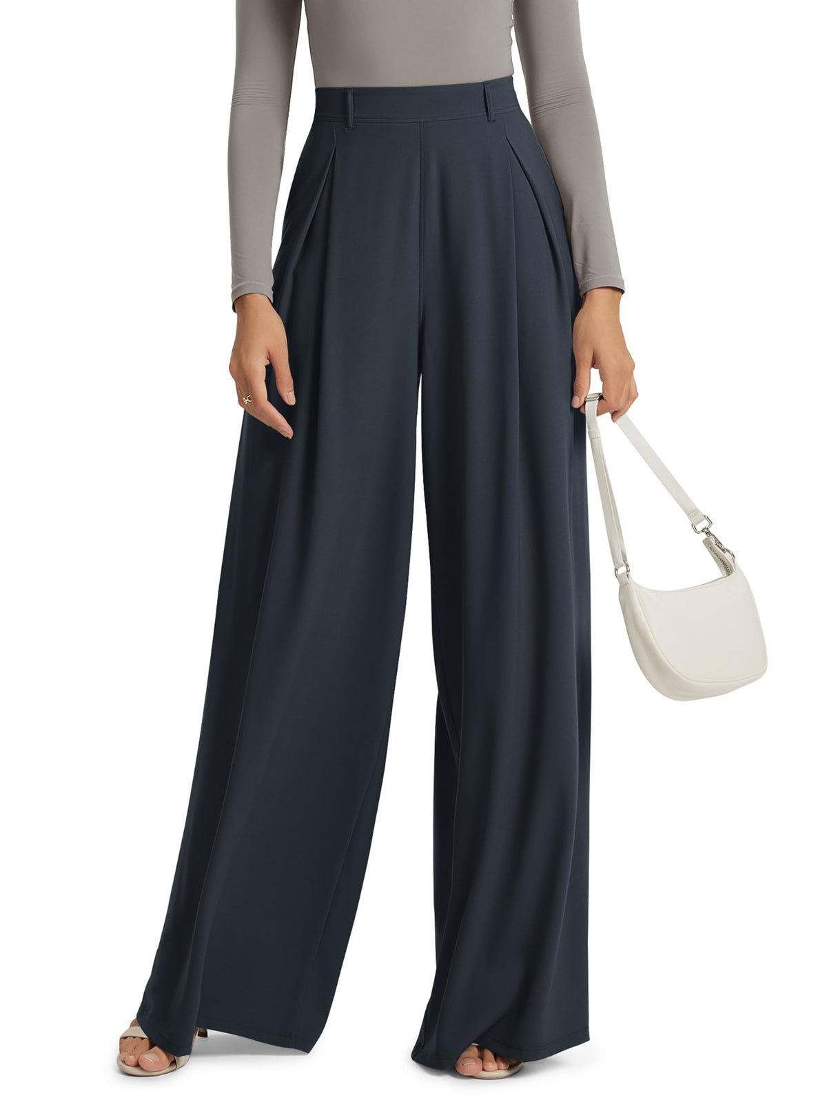 ODODOS Pleated Extra Wide Leg Pants for Women Flowy Lightweight High Waist Trouser with Pockets - 27" / 29" / 31" Inseam