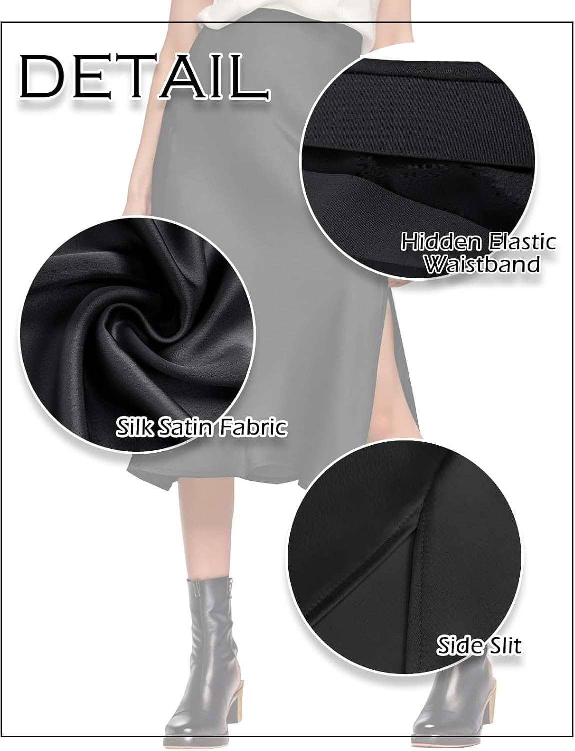 Amy Babe Womens Satin Silk High Waist Slit Midi Skirt Long Skirts for Women