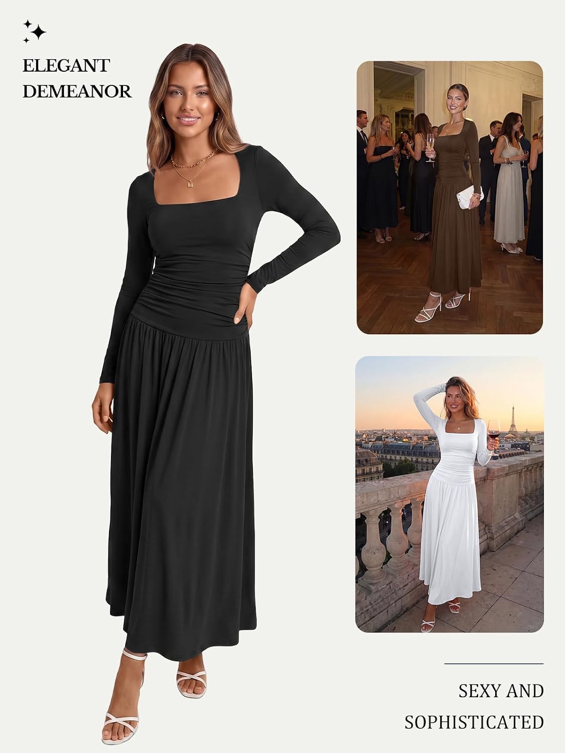 Trendy Queen Womens Fall Long Sleeve Wedding Guest Dresses with Pockets