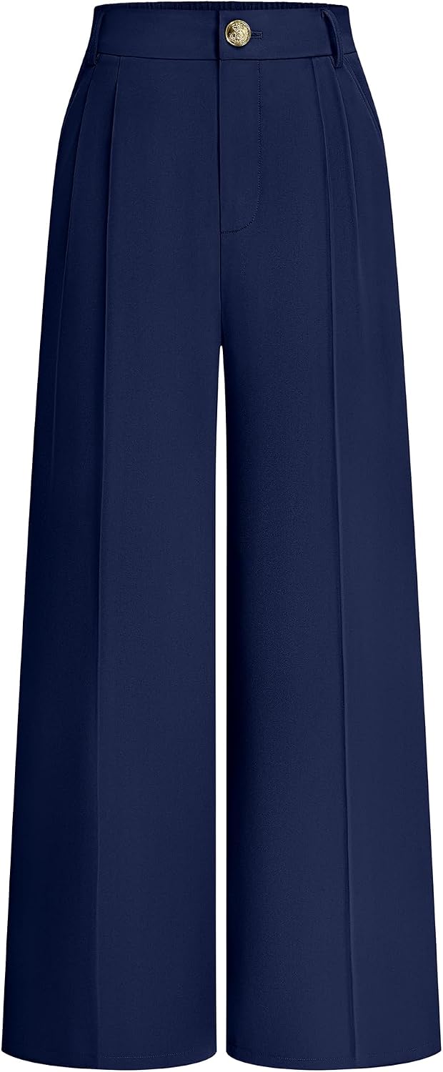 KIRUNDO Fall Wide Leg Pants Woman Flowy High Waisted Slacks with Pockets
