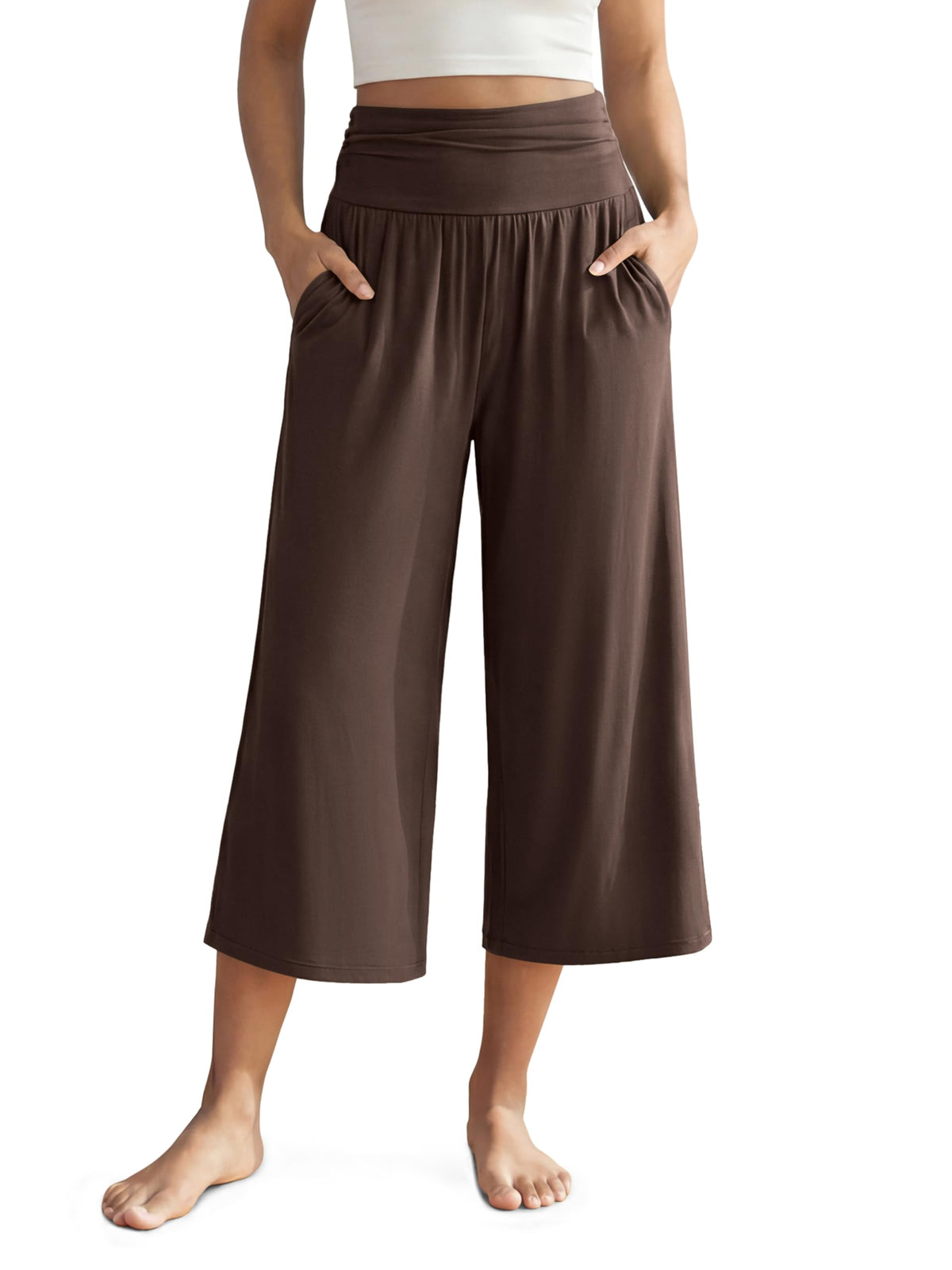 ODODOS Women's Wide Leg Palazzo Lounge Cropped Pants with Pockets Light Weight Comfy Pajama Capri Pants-20/22"/ 24" Inseam