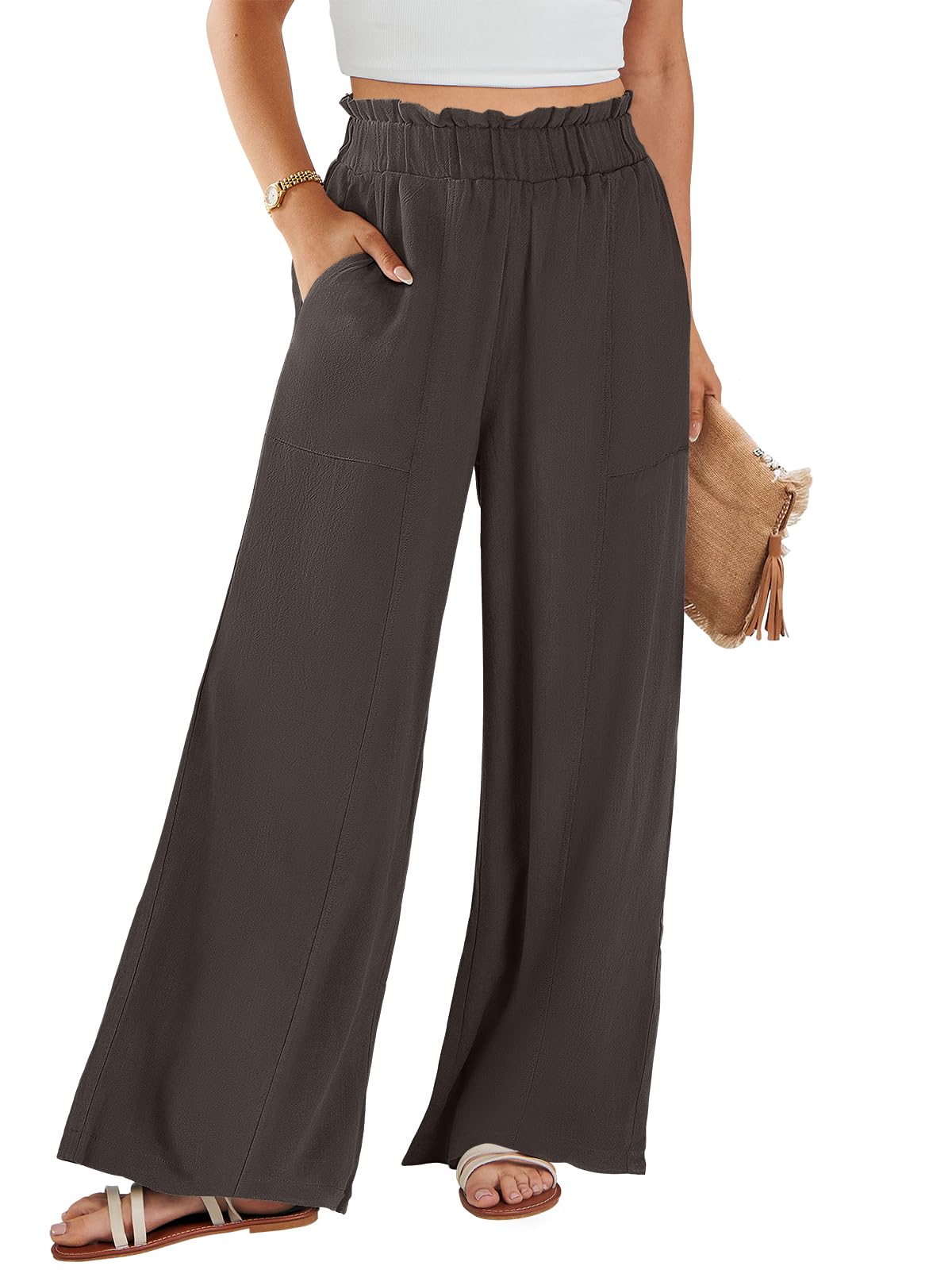 ANRABESS Womens Linen Pants 2026 Summer Casual Loose Wide Leg Palazzo Pants High Waist Flowy Beach Trousers Work Outfits