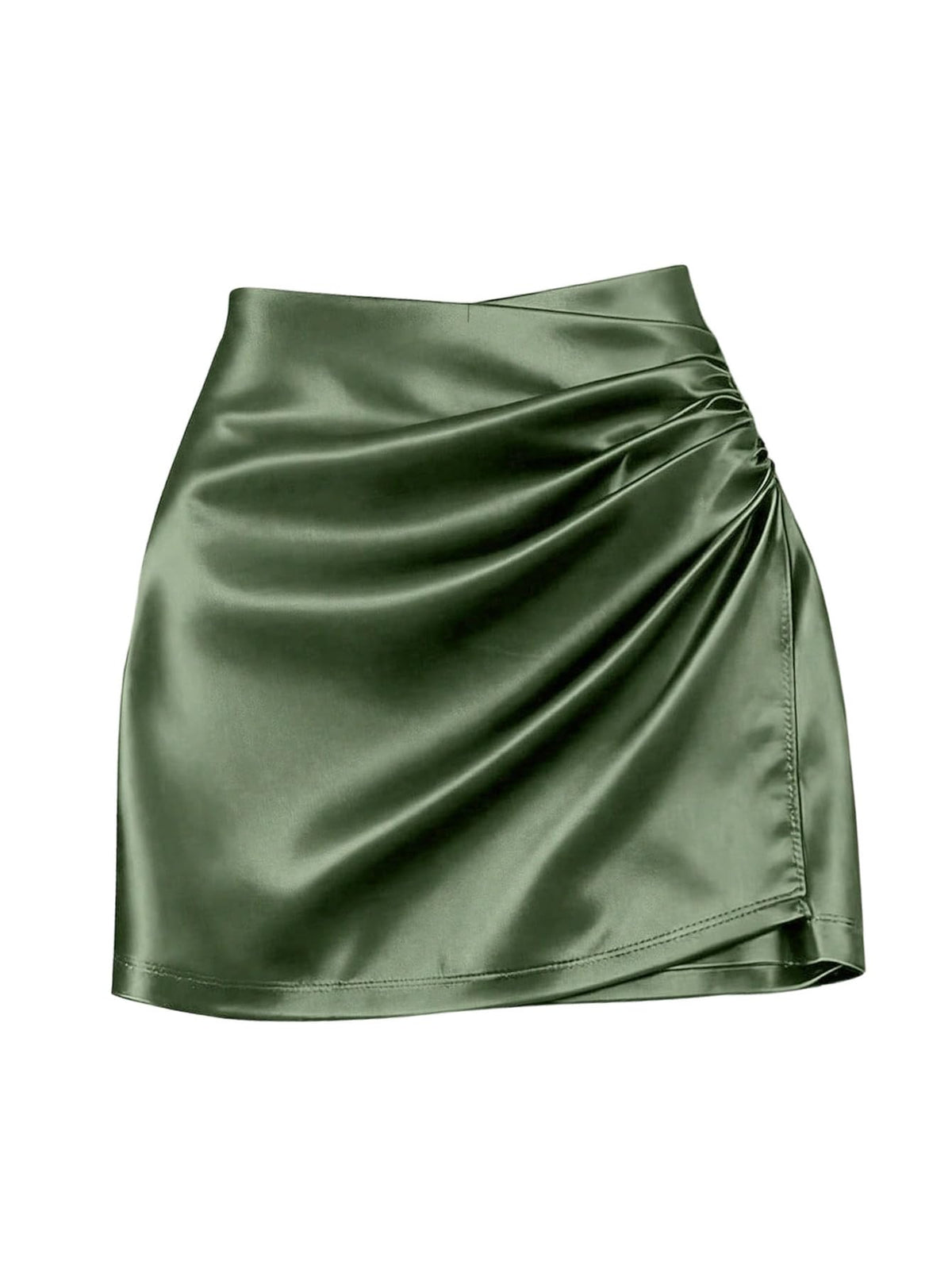 SHENHE Women' Satin Wrap Skirt Ruched Bodycon Dressy Silky Mini Skirt