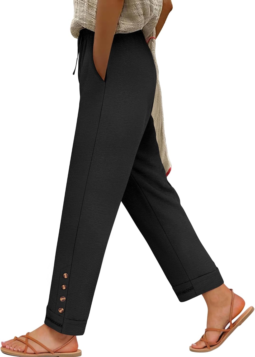 ANRABESS Womens Casual Cropped Pants, Drawstring Elastic Waist Ankle Trousers, Comfy for Lounge Office, Versatile Daily Wear