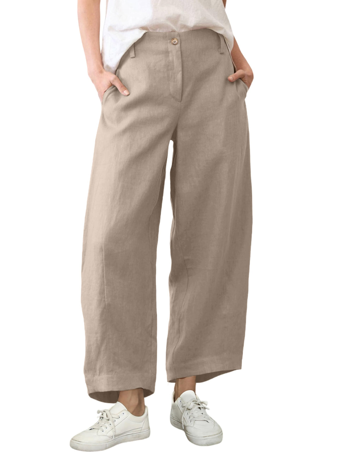 Tanming Women's Cotton Linen Barrel Pants Wide Leg Trousers