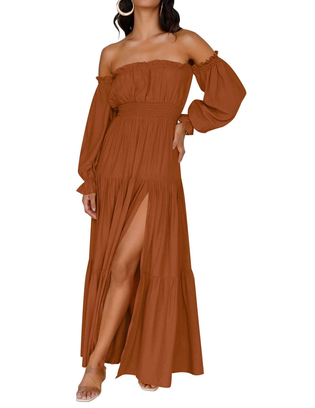 ZESICA Womens Fall Long Sleeve Boho Off Shoulder Maxi Dresses