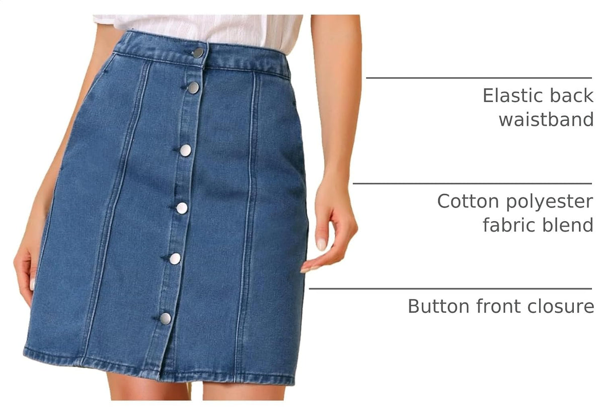 Allegra K Women's Denim Skirts Casual A-Line Short Button Down Jean Skirt