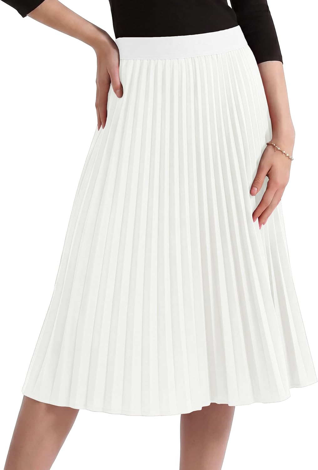 CZYINXIAN Pleated Midi Skirts for Women Elastic High Waist A-Line Skirt