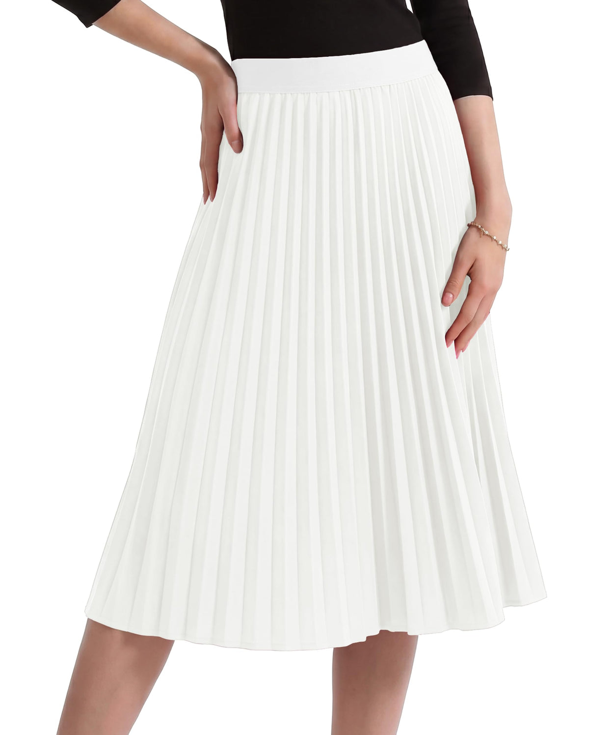 CZYINXIAN Pleated Midi Skirts for Women Elastic High Waist A-Line Skirt