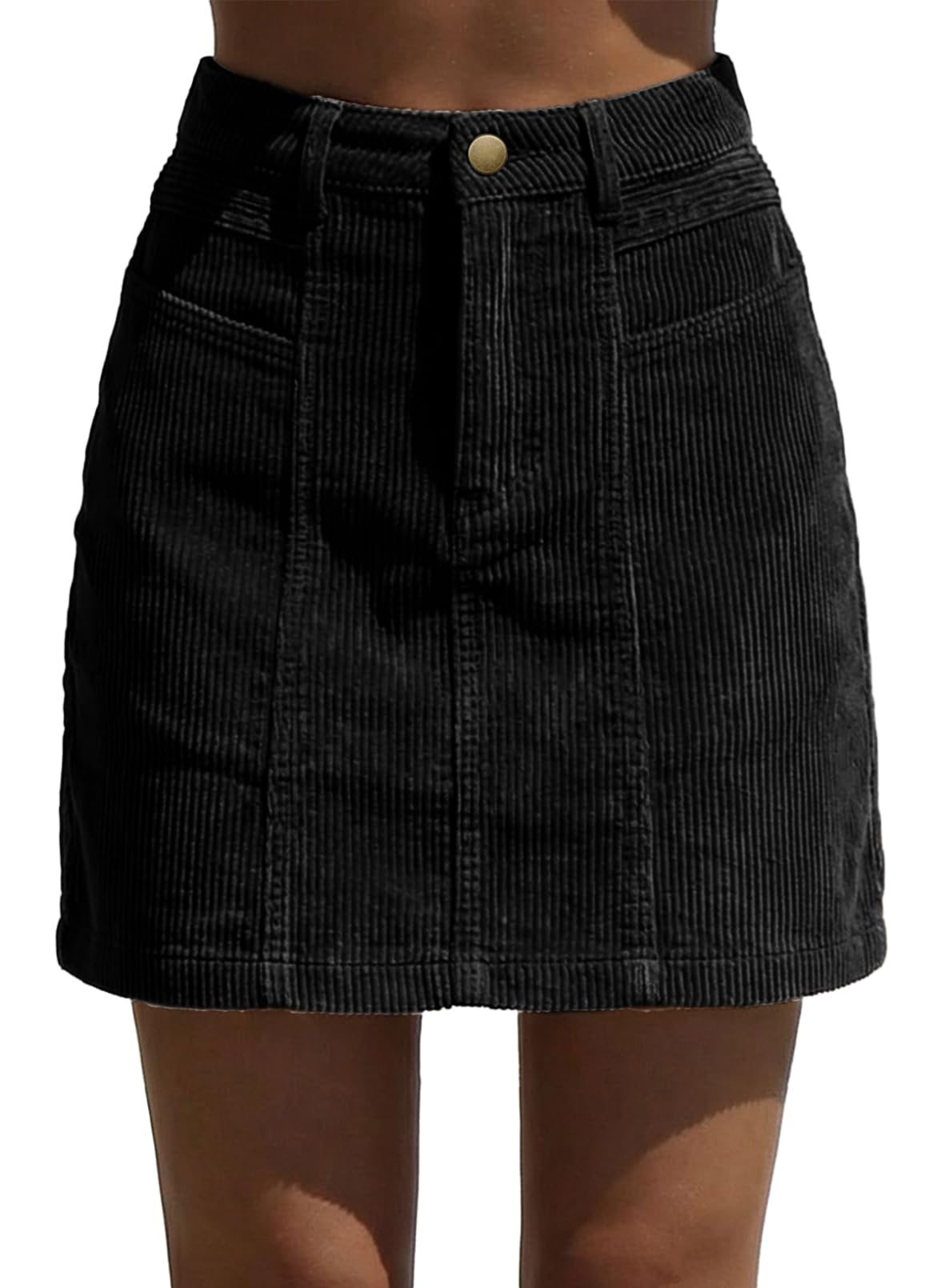 Sidefeel Women's High Waist Seam Line Corduroy Skirt