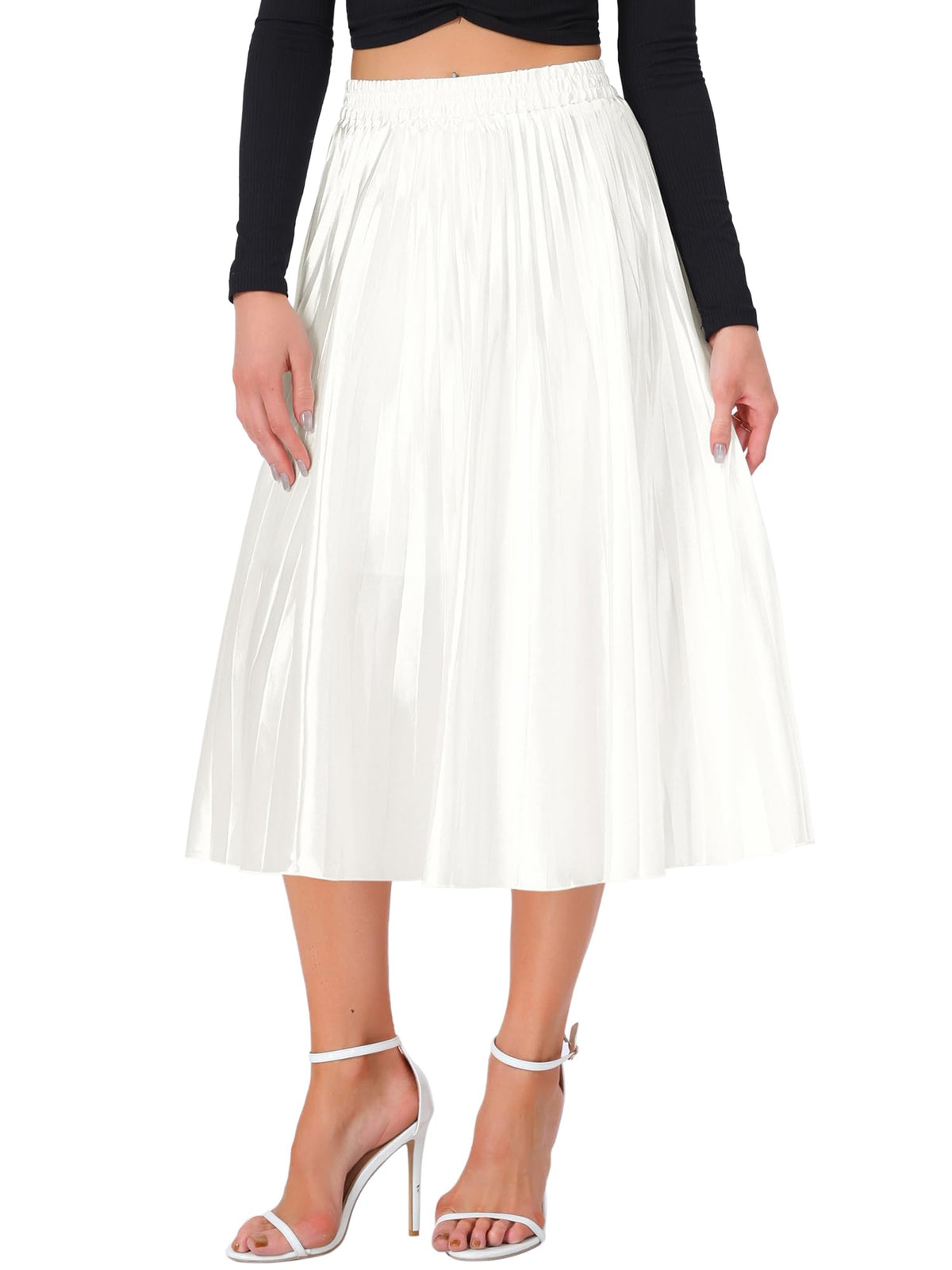 Allegra K Women Pleated Midi Skirt High Waisted Metallic Party Skirts