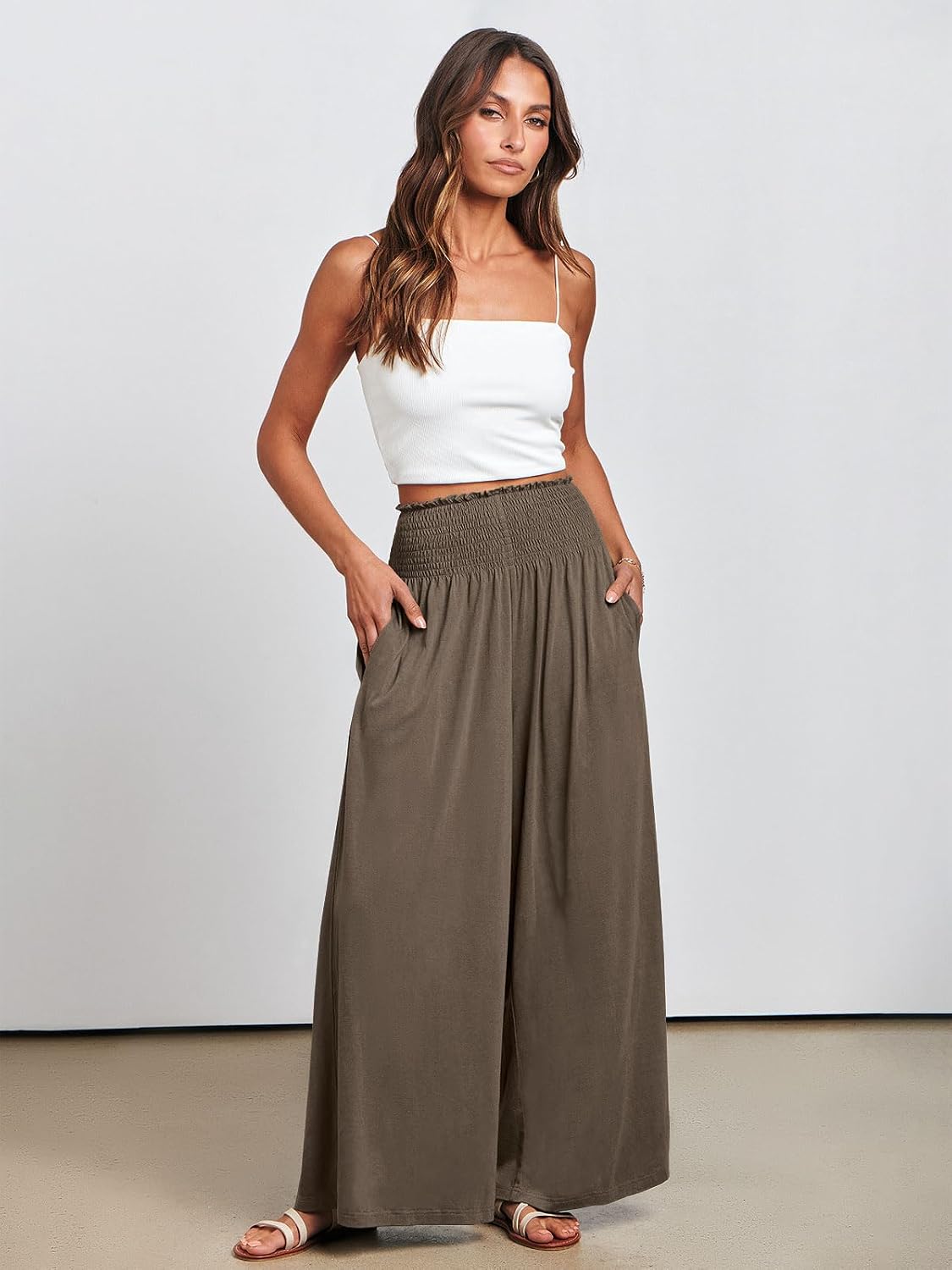ANRABESS Women Summer Casual Wide Leg Palazzo Pants with Pockets