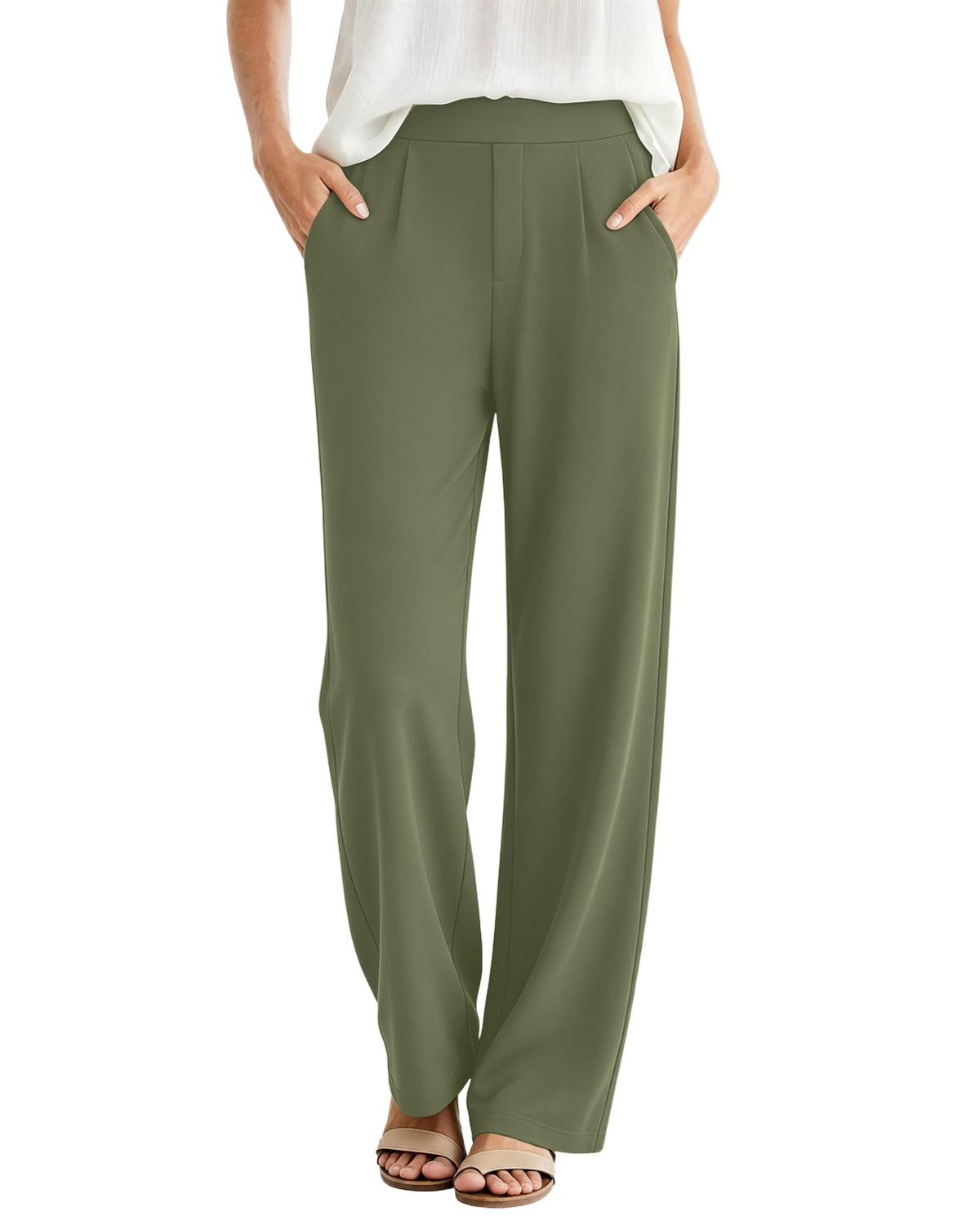 SEMARO Womens Casual Linen High Waist Pants Drawstring Loose Fit Summer Pants Trousers with Side Pockets