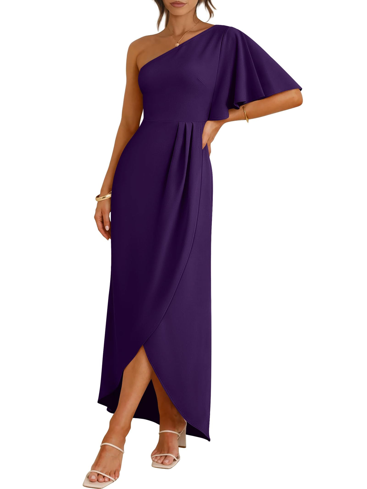 ANRABESS Women One Shoulder Formal Wedding Guest Dress