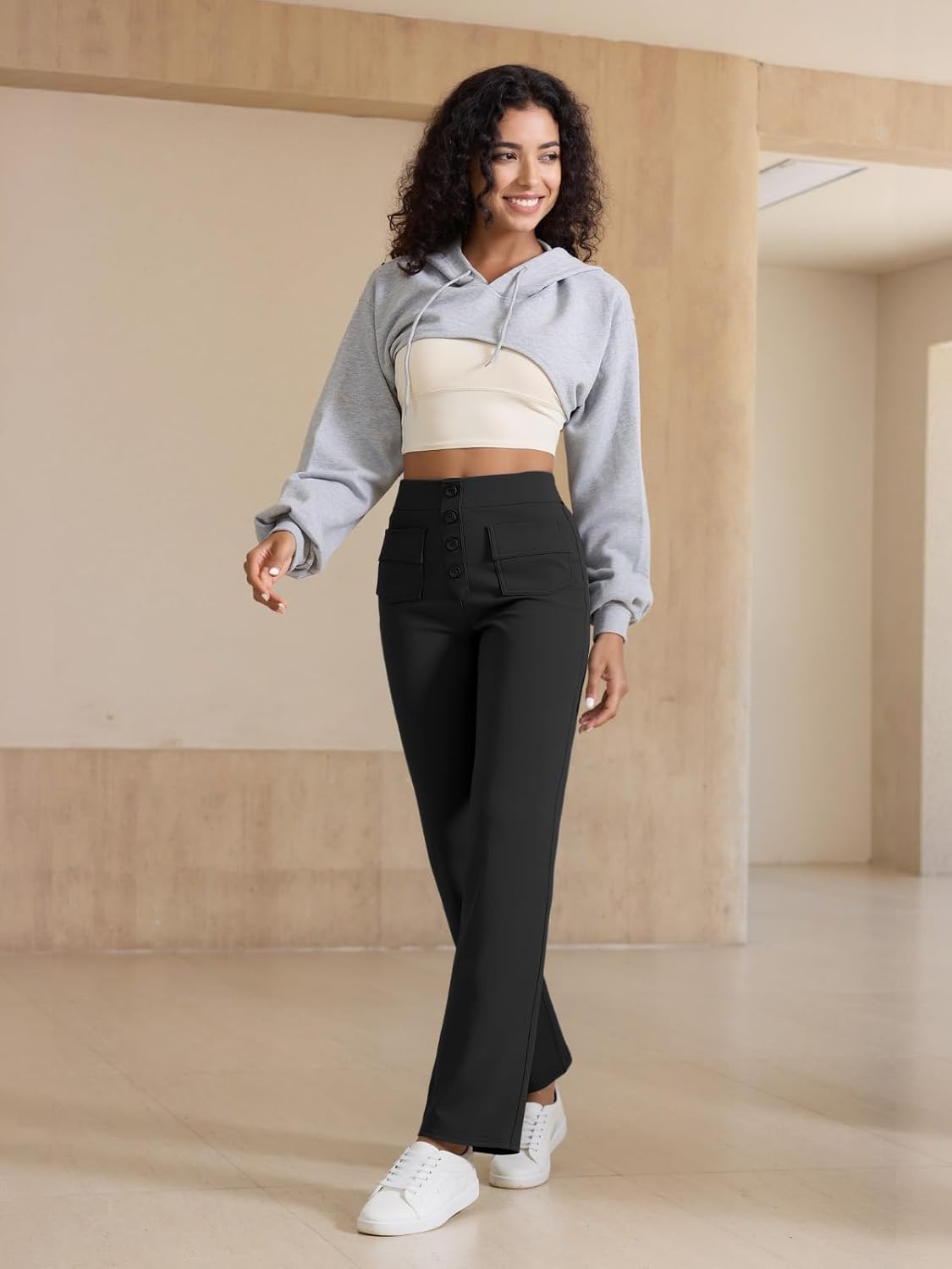 keriffe Women's Straight Leg Dress Pants Stretchy Work Trousers