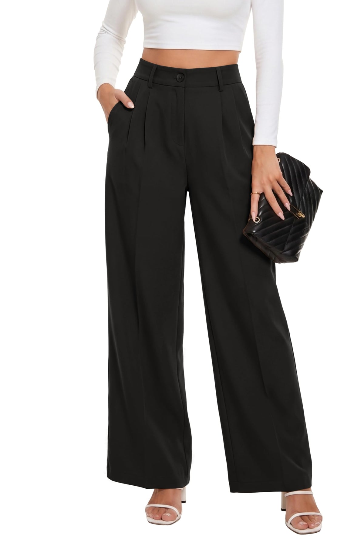 KICZOY Women Casual Wide Leg Dress Pants High Waist Lightweight Flowy Pants