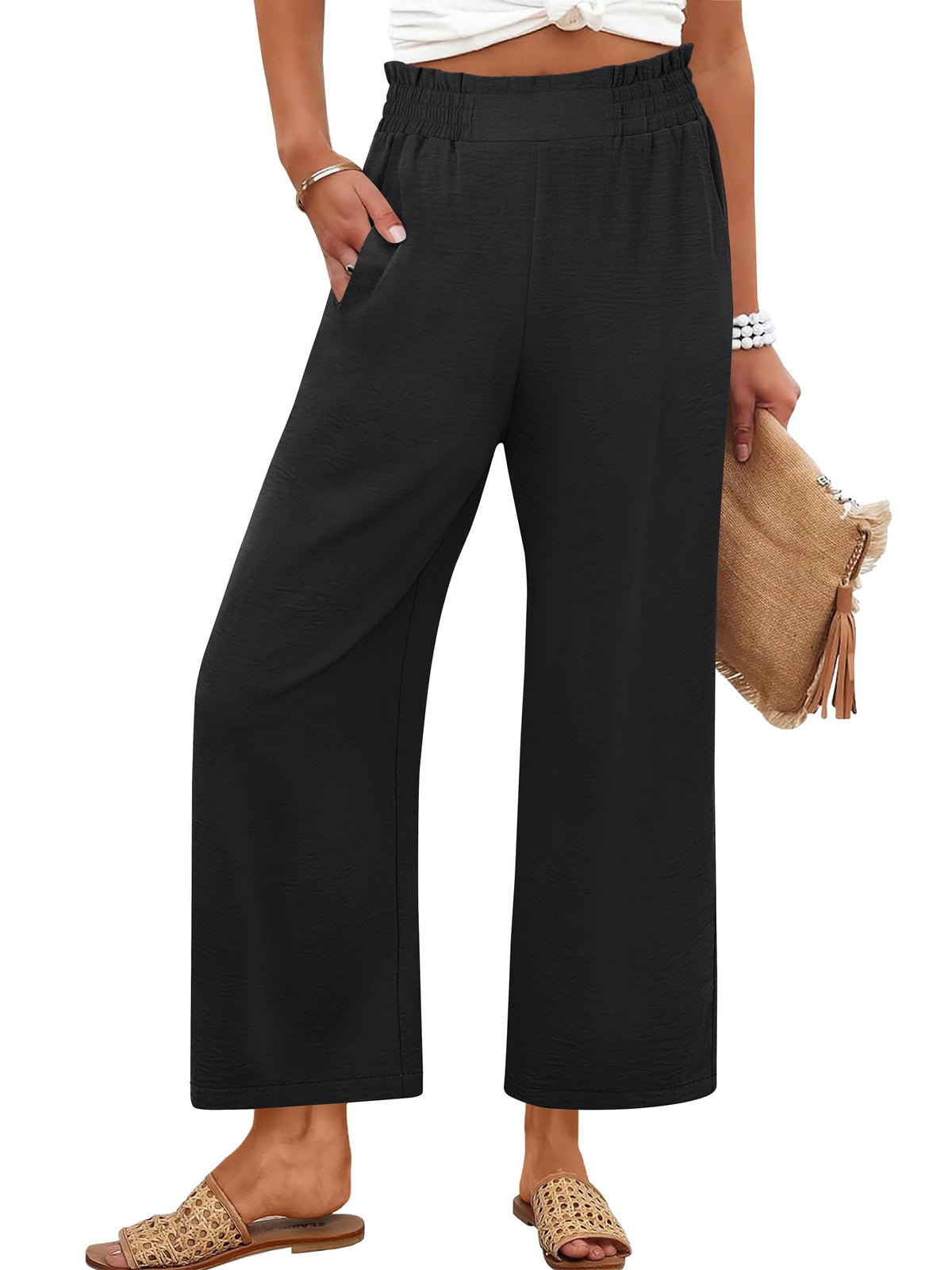 ANRABESS Womens Wide Leg Pants Cropped Work Palazzo Trousers