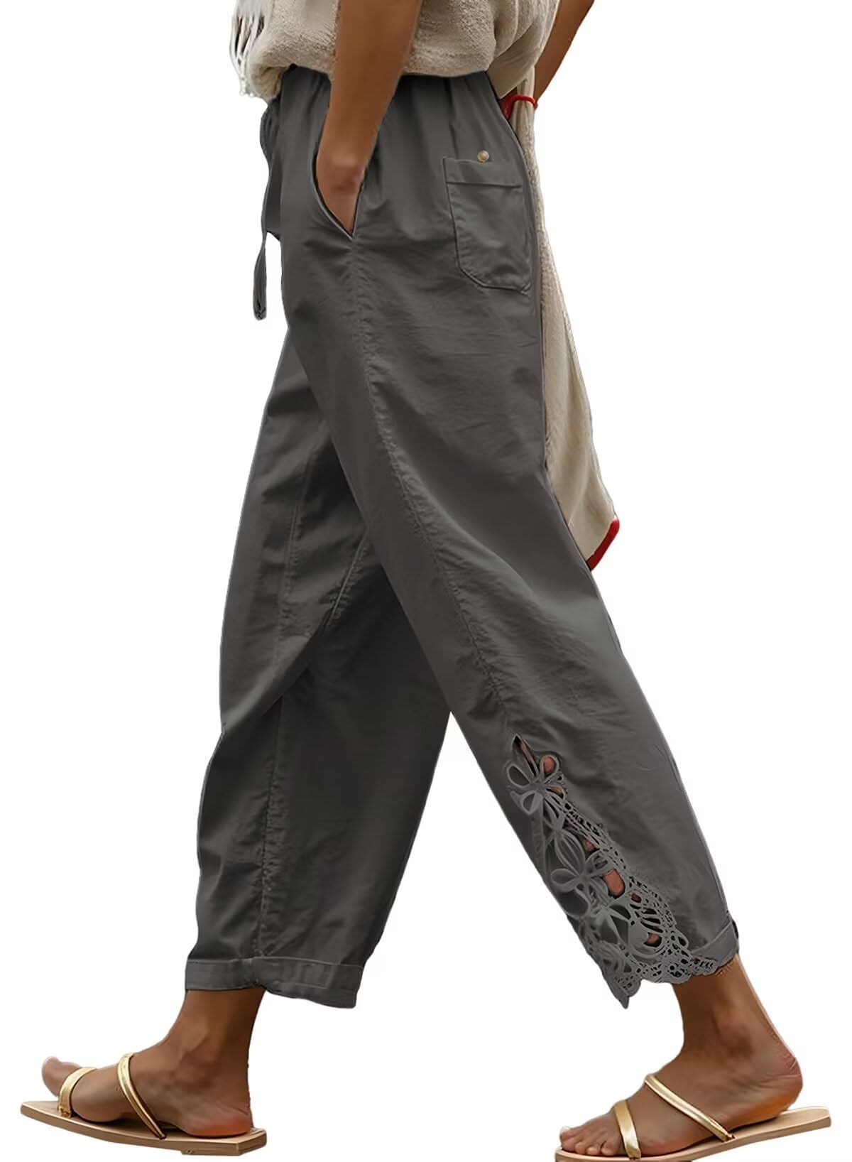 Women Fashion 2026 Casual Elastic Waist Pants with Pockets