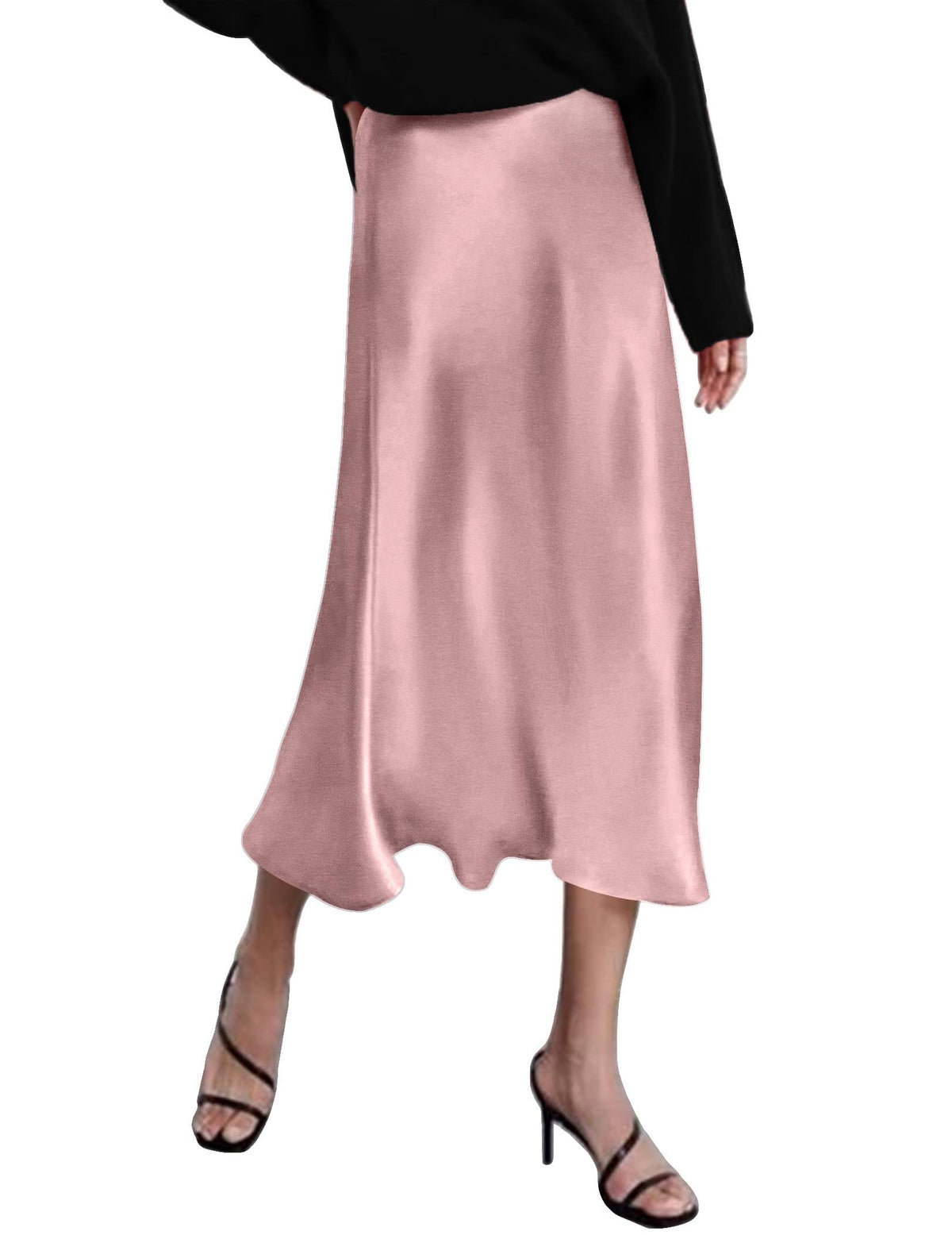 Zeagoo Skirts for Women High Waist Skirt Elegant Midi Skirt Satin