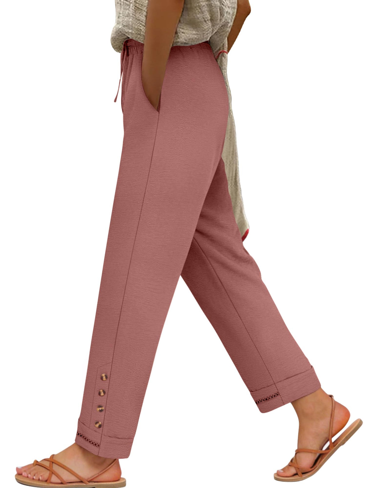 ANRABESS Womens Casual Cropped Pants, Drawstring Elastic Waist Ankle Trousers, Comfy for Lounge Office, Versatile Daily Wear