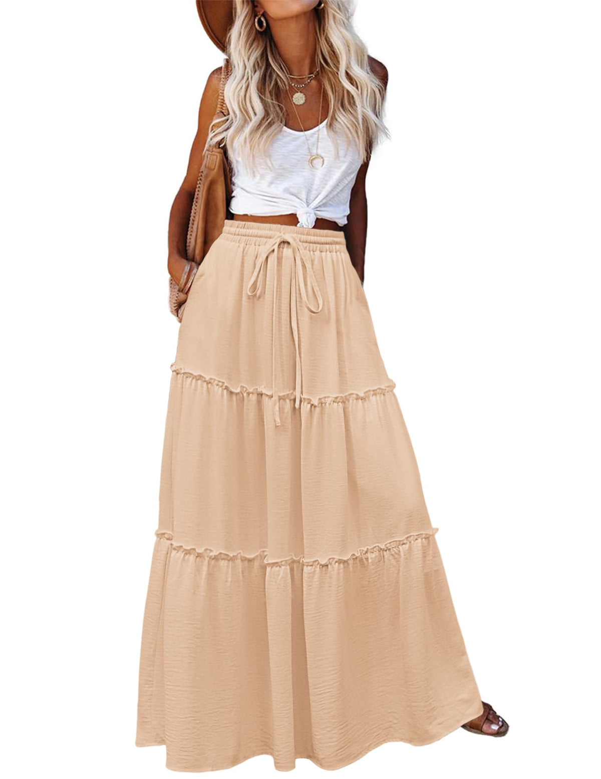 Zeagoo Womens Casual Maxi Skirts for Women 2026 High Waist Boho Skirts Floral Printed Long Flowy Skirt with Pockets