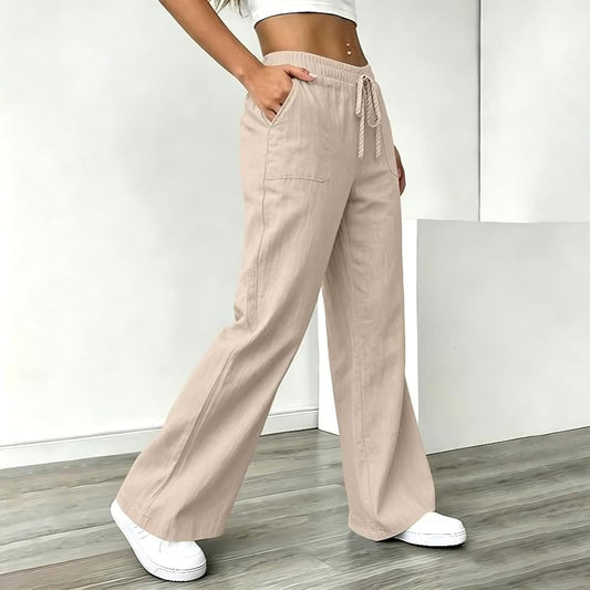 Linen Wide Leg High Waisted Pants for Women Casual Straight Leg Pants