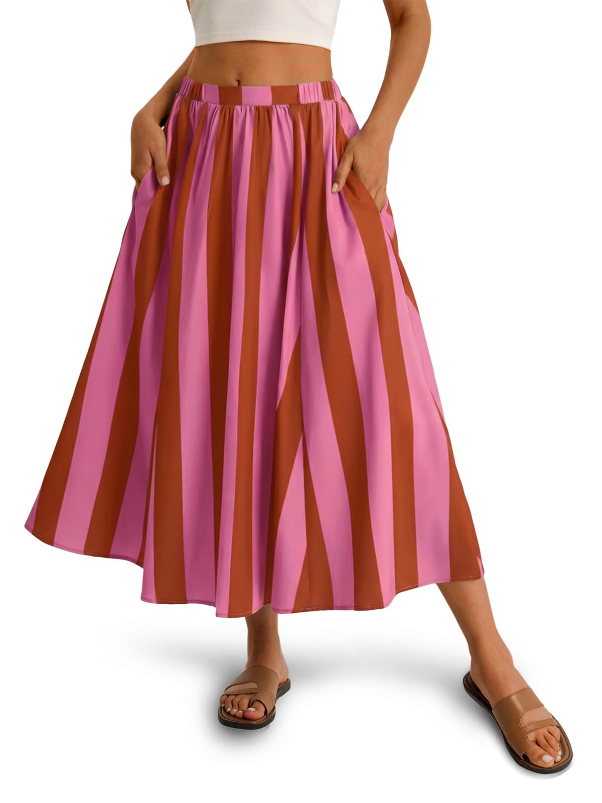 Cicy Bell Womens Summer Striped Maxi Skirts A-Line Beach Vacation Outfits