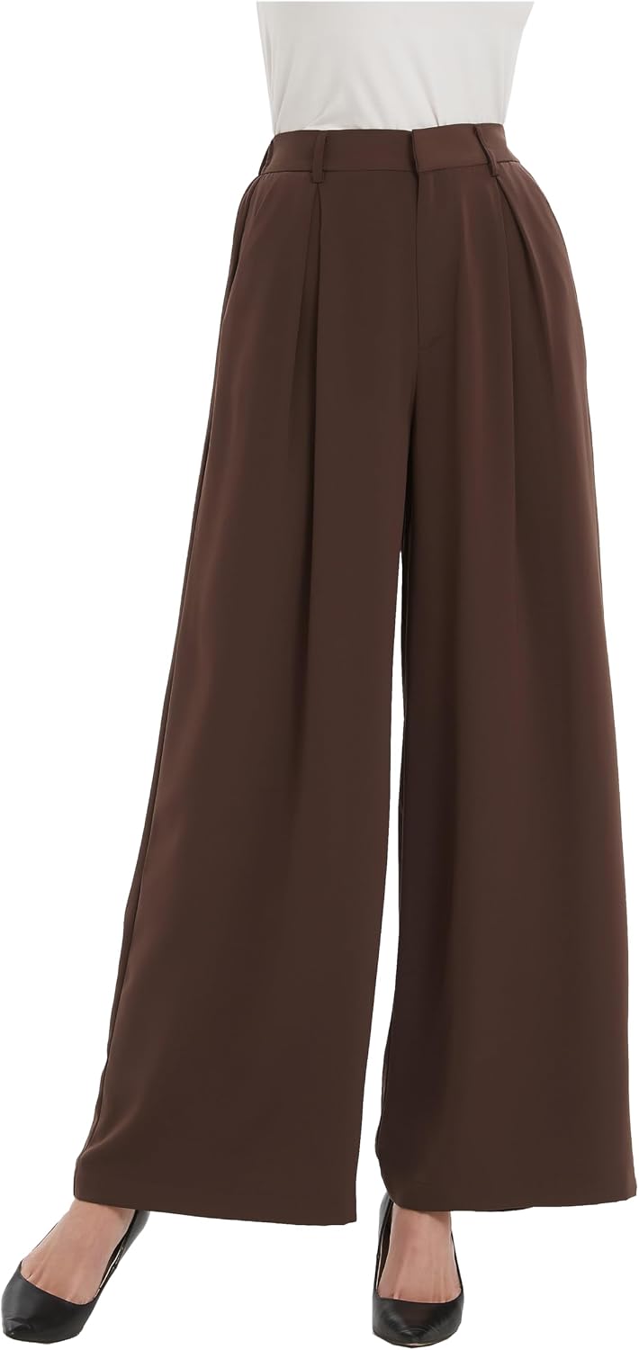 Tronjori Womens High Waist Casual Wide Leg Palazzo Business Pants