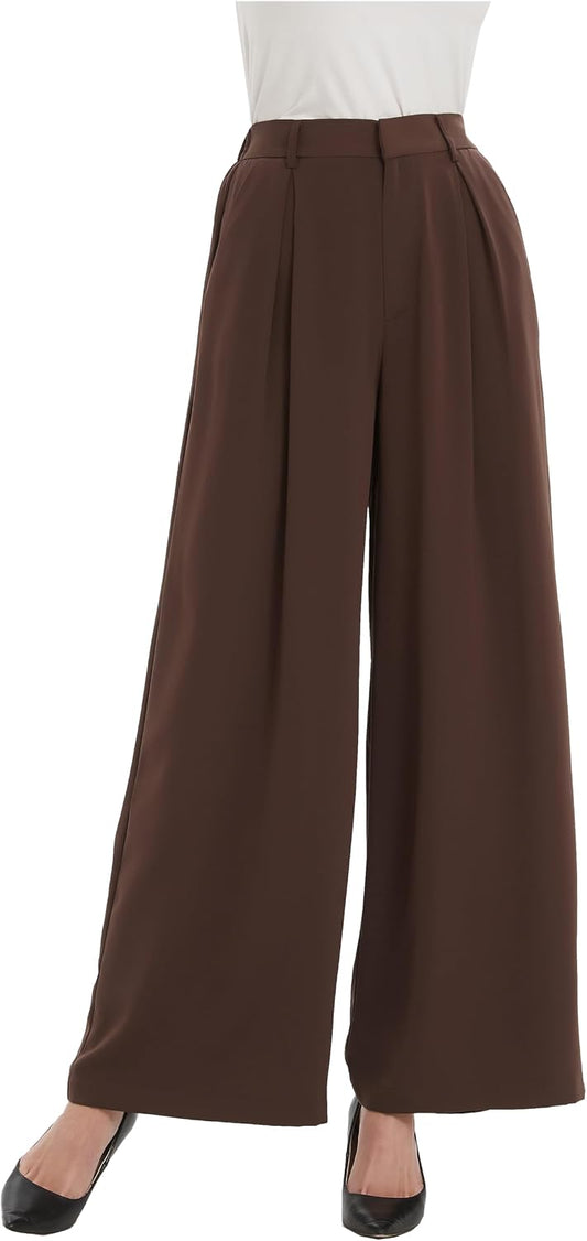 Tronjori Womens High Waist Casual Wide Leg Palazzo Business Pants