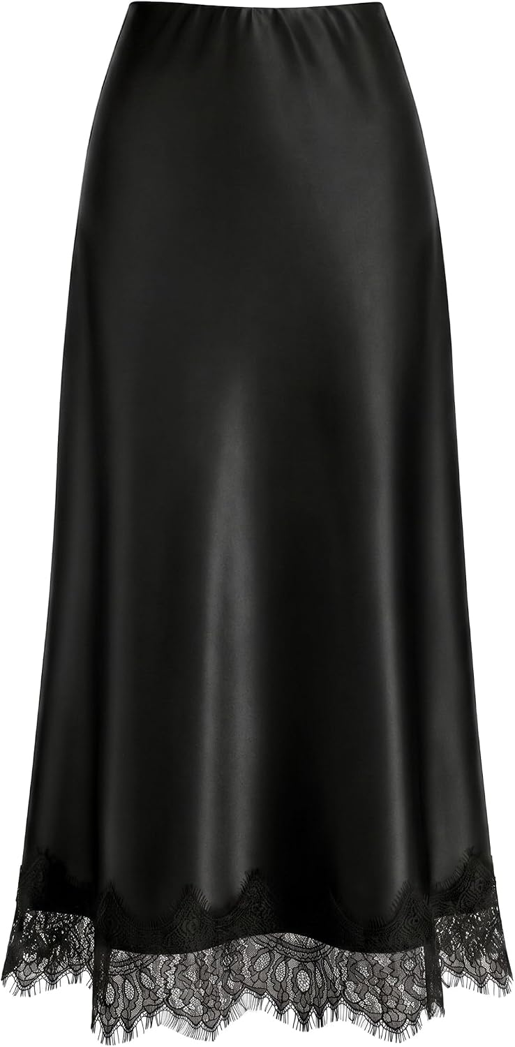 ZESICA Women's Lace Satin Maxi Skirts Fall 2026 Business Casual Long Skirt