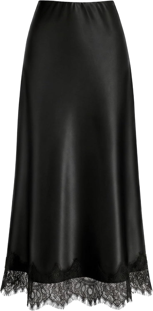 ZESICA Women's Lace Satin Maxi Skirts Fall 2026 Business Casual Long Skirt