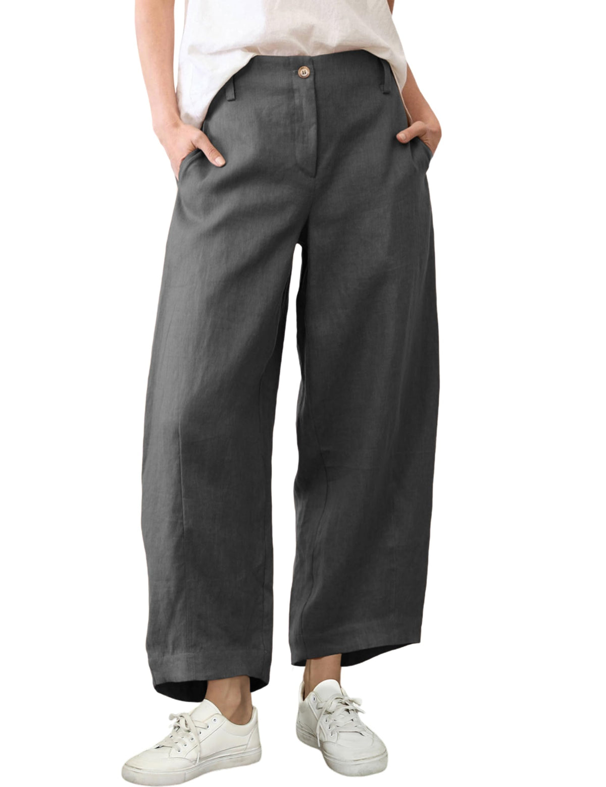 Tanming Women's Cotton Linen Barrel Pants Wide Leg Trousers