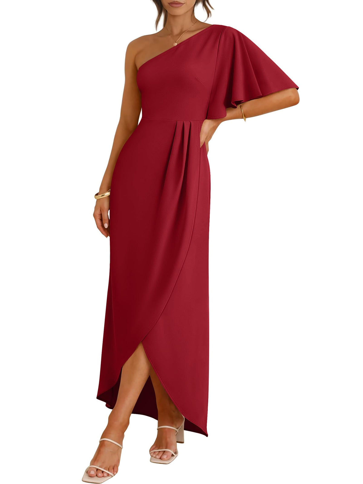 ANRABESS Women One Shoulder Formal Wedding Guest Dress