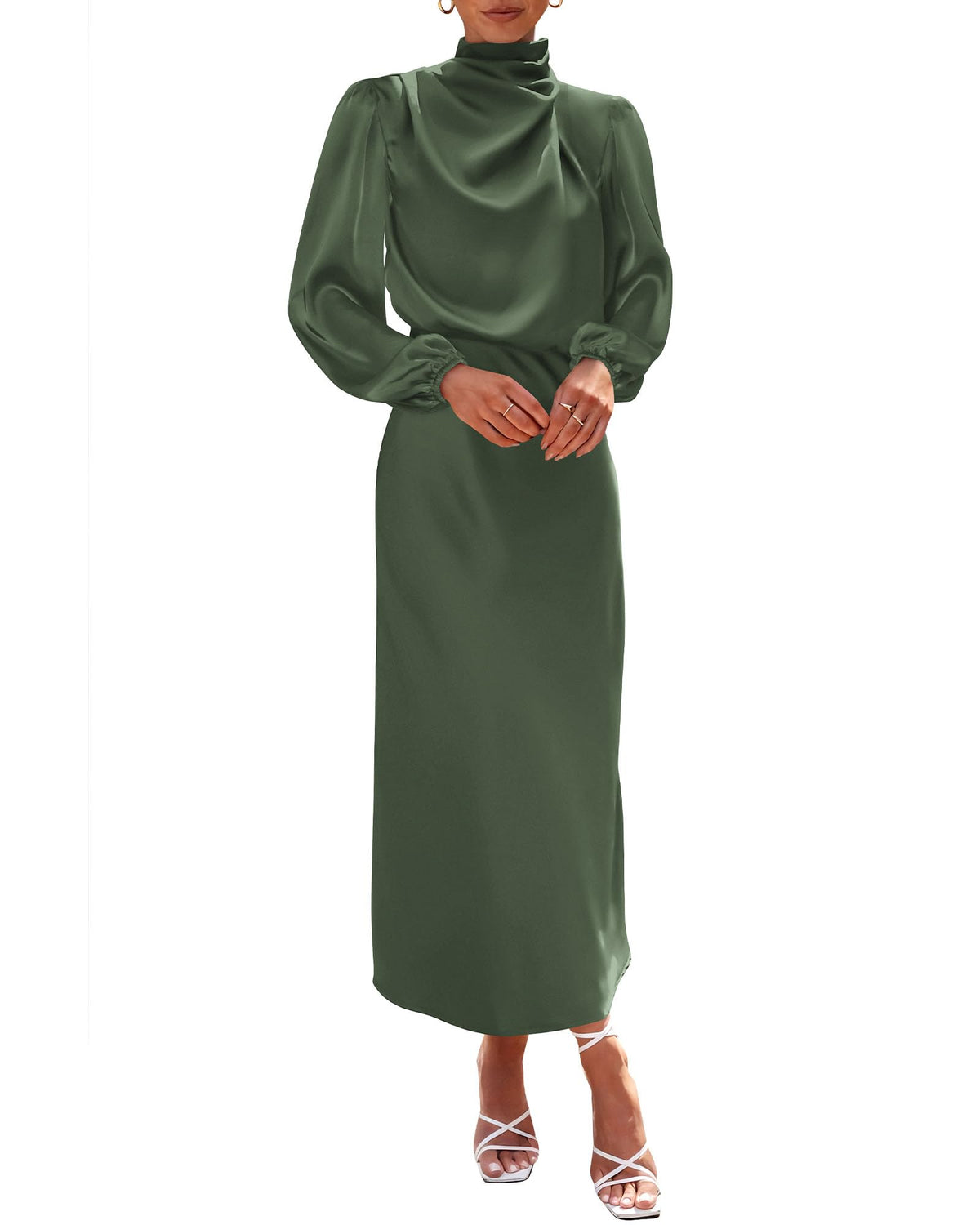 BTFBM Womens Mock Neck Satin Maxi Dress Fall 2026