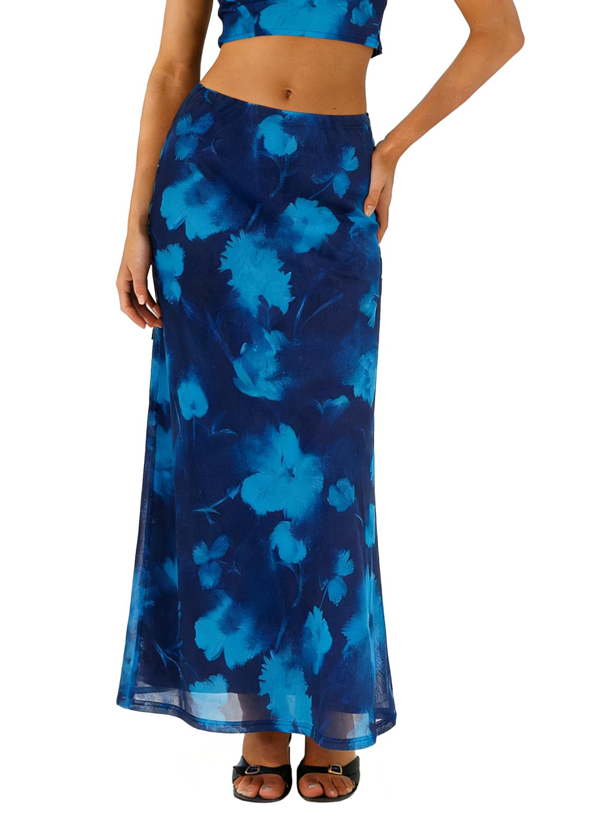 BLENCOT Womens High Waisted Long Mesh Polka Dot Maxi Skirt
