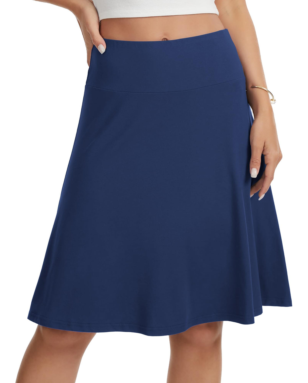 VIISHOW Women's Knee Length Skirt High Waisted Stretchy A-Line Skater Skirt Soft Knit Modest Casual Skirts for Daily Wear