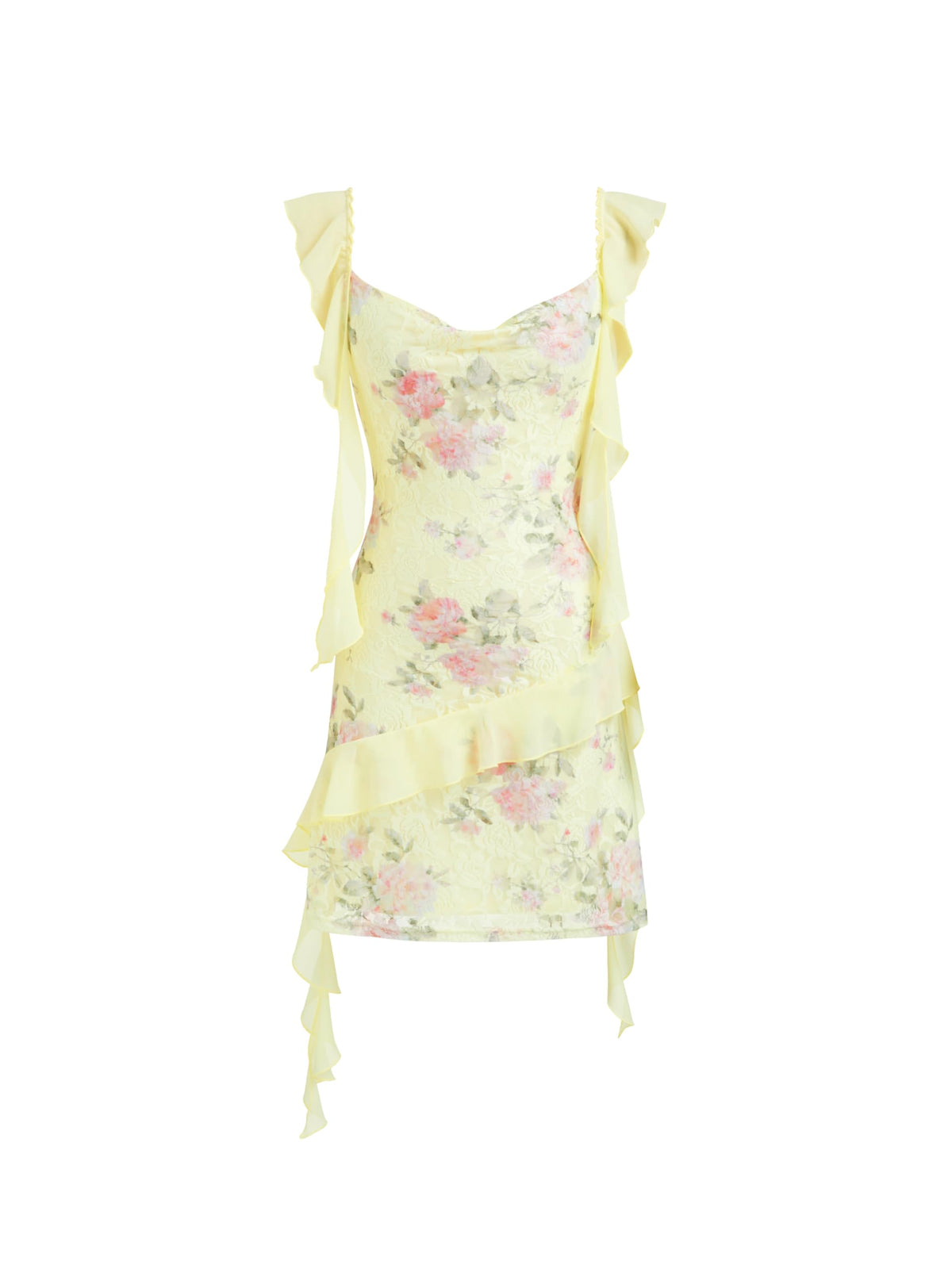 CIDER Women's Floral Mini Dress Ruffle Cowl Neck Cute Summer Dresses Wedding Guest Dress Trendy Date Vacation Outfits