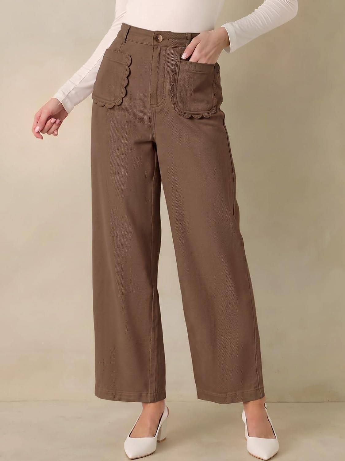 Tankaneo Womens Wide Leg Cotton Pants High Waisted Dressy Casual Trousers