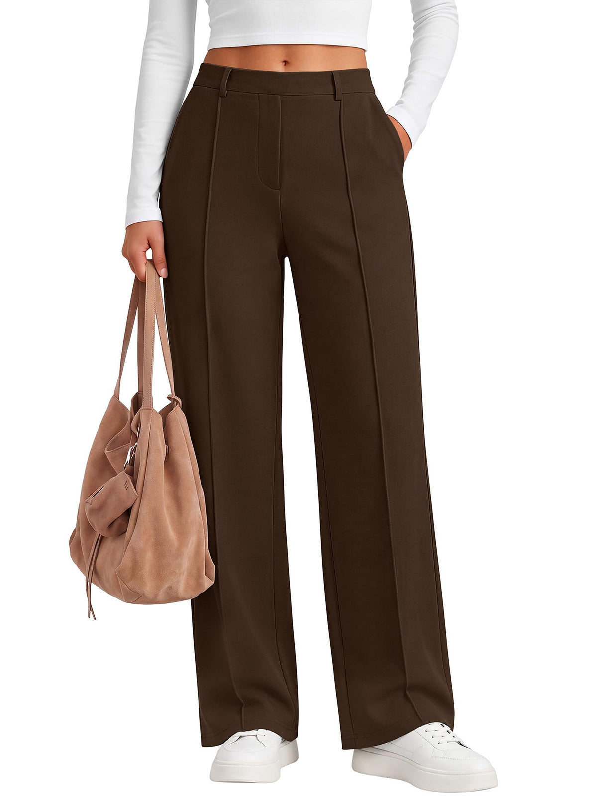 ANRABESS Women's Business Casual Straight Leg Fleece Dress Pants