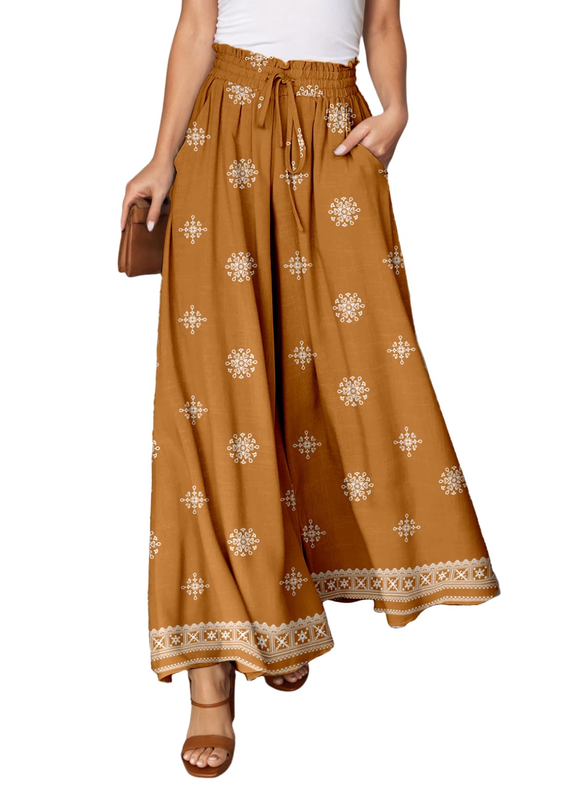 Dokotoo Wide Leg Pants for Women Casual Elastic Waist Drawstring Pants