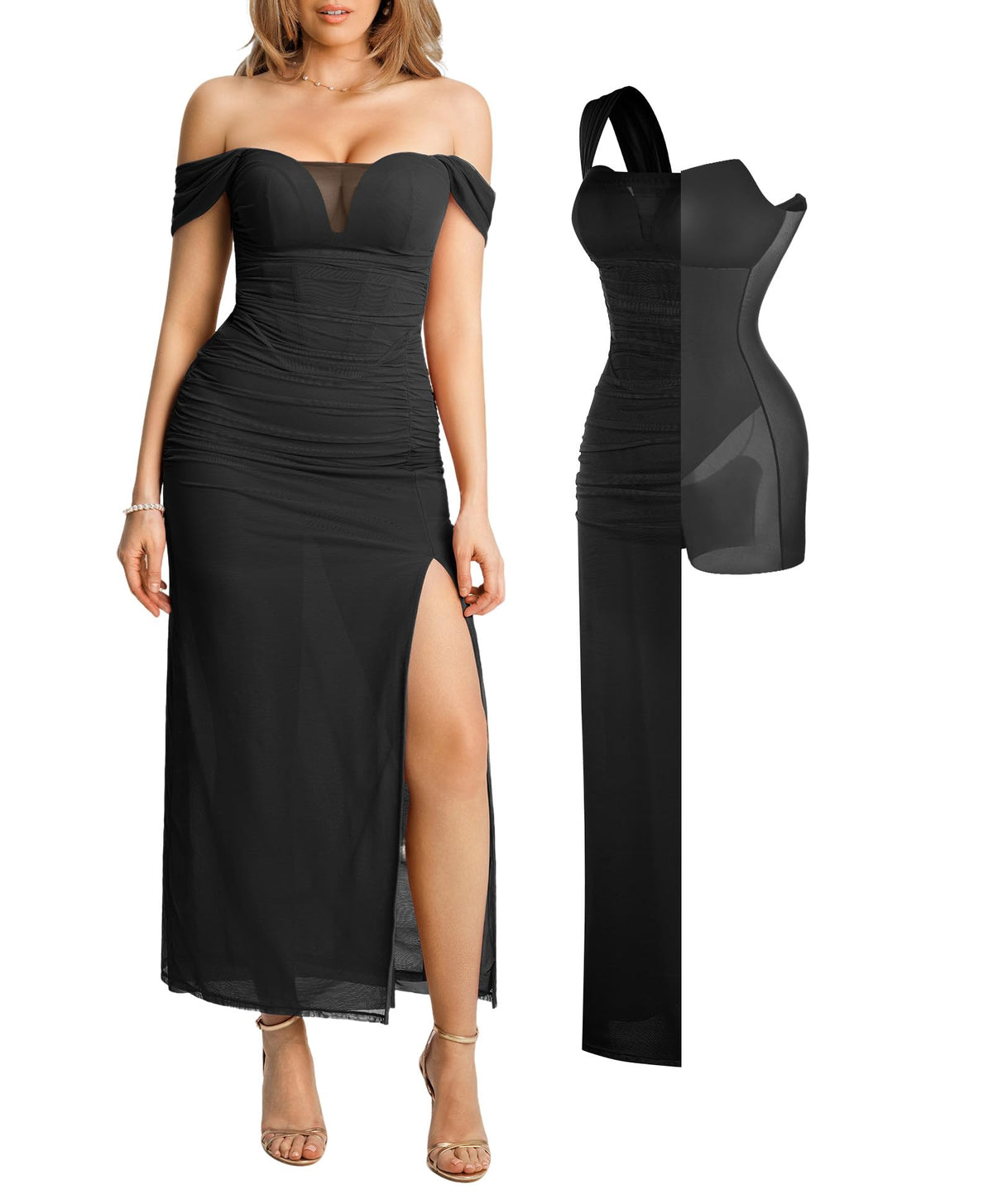 Popilush Women's Off the Shoulder Formal Wedding Guest Maxi Dress