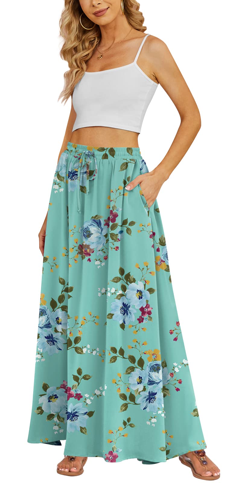Yincro Women's Maxi Skirt Flowy High Waist Casual Long Skirts with Pockets