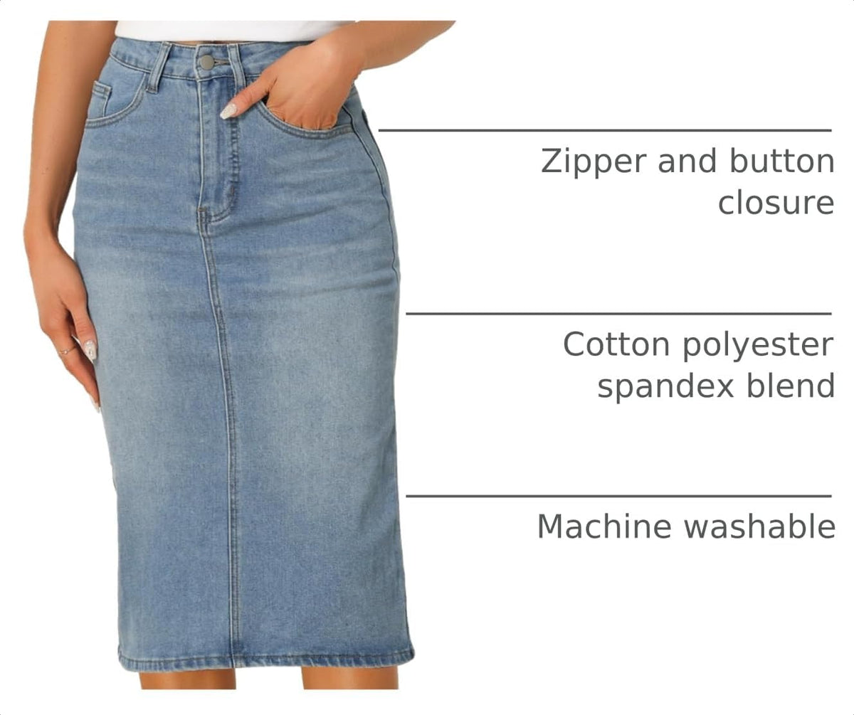 Allegra K Denim Pencil Skirts for Women High Waist Midi Casual Jean Skirt