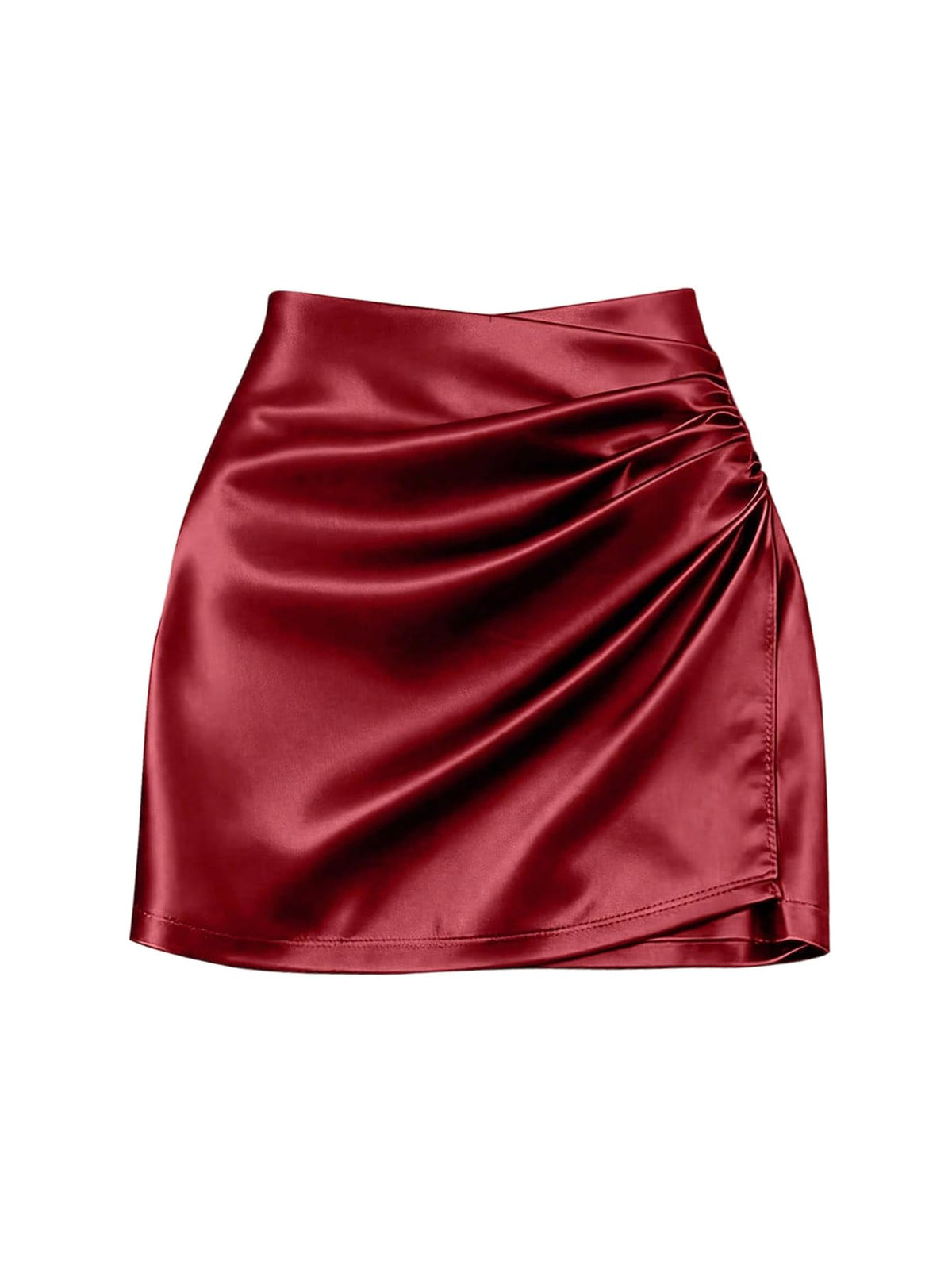 SHENHE Women' Satin Wrap Skirt Ruched Bodycon Dressy Silky Mini Skirt