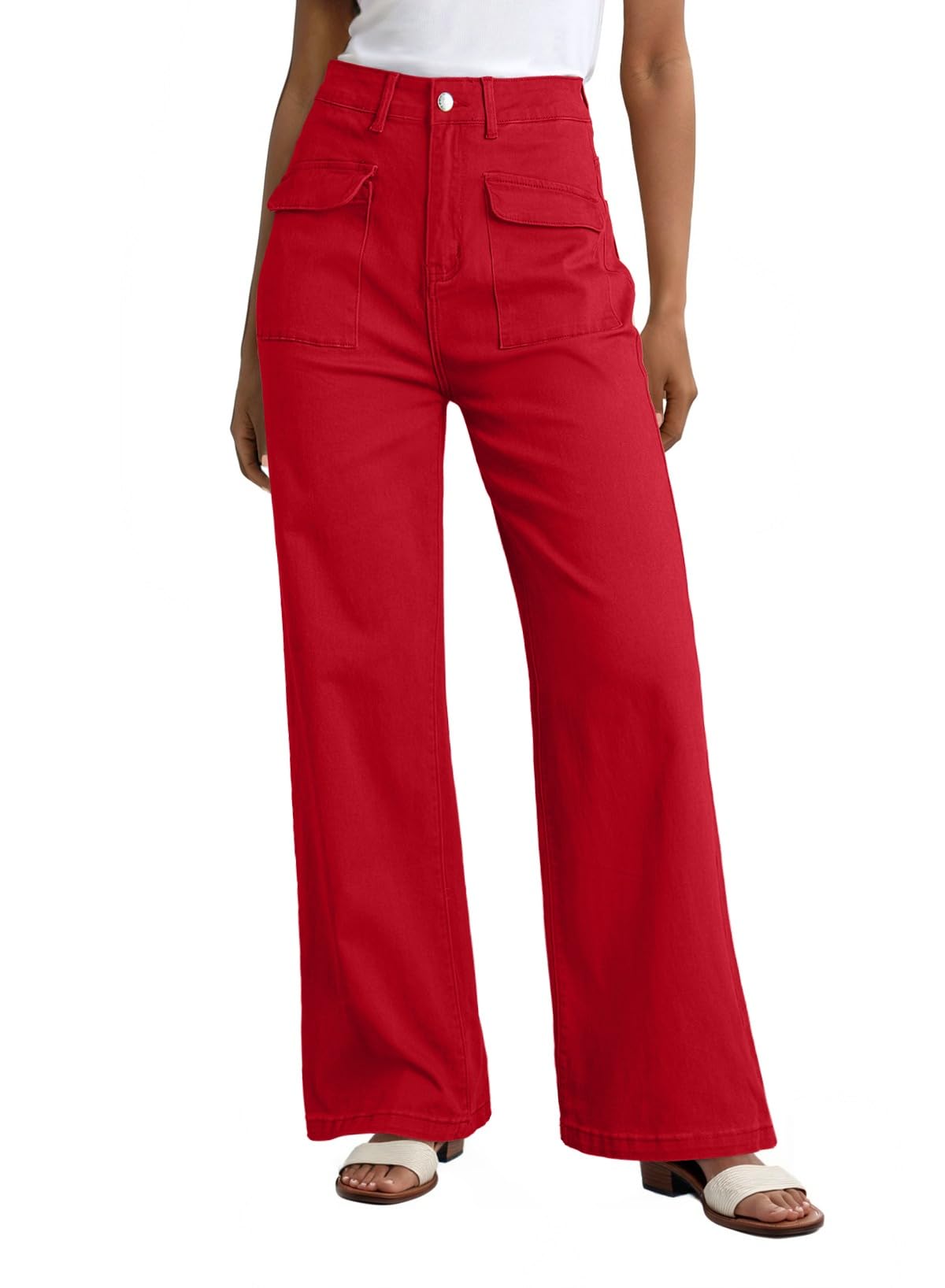 Dokotoo Women's Cargo Baggy Wide Leg High Waist Casual Stretch Pants